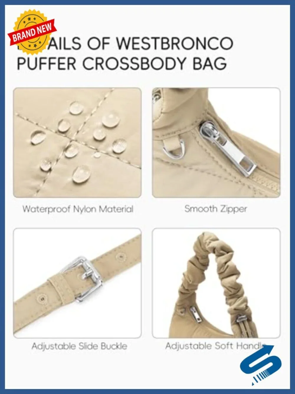 Quilted Puffer Crescent Shoulder Bag Water-Resistant Nylon Crossbody Purse
